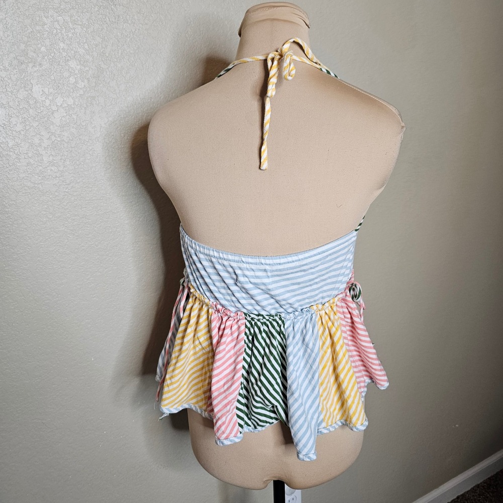 Anthropologie Mixed Stripe Ruffle Halter Tank Top Multi Color Size Medium - Picture 5 of 9